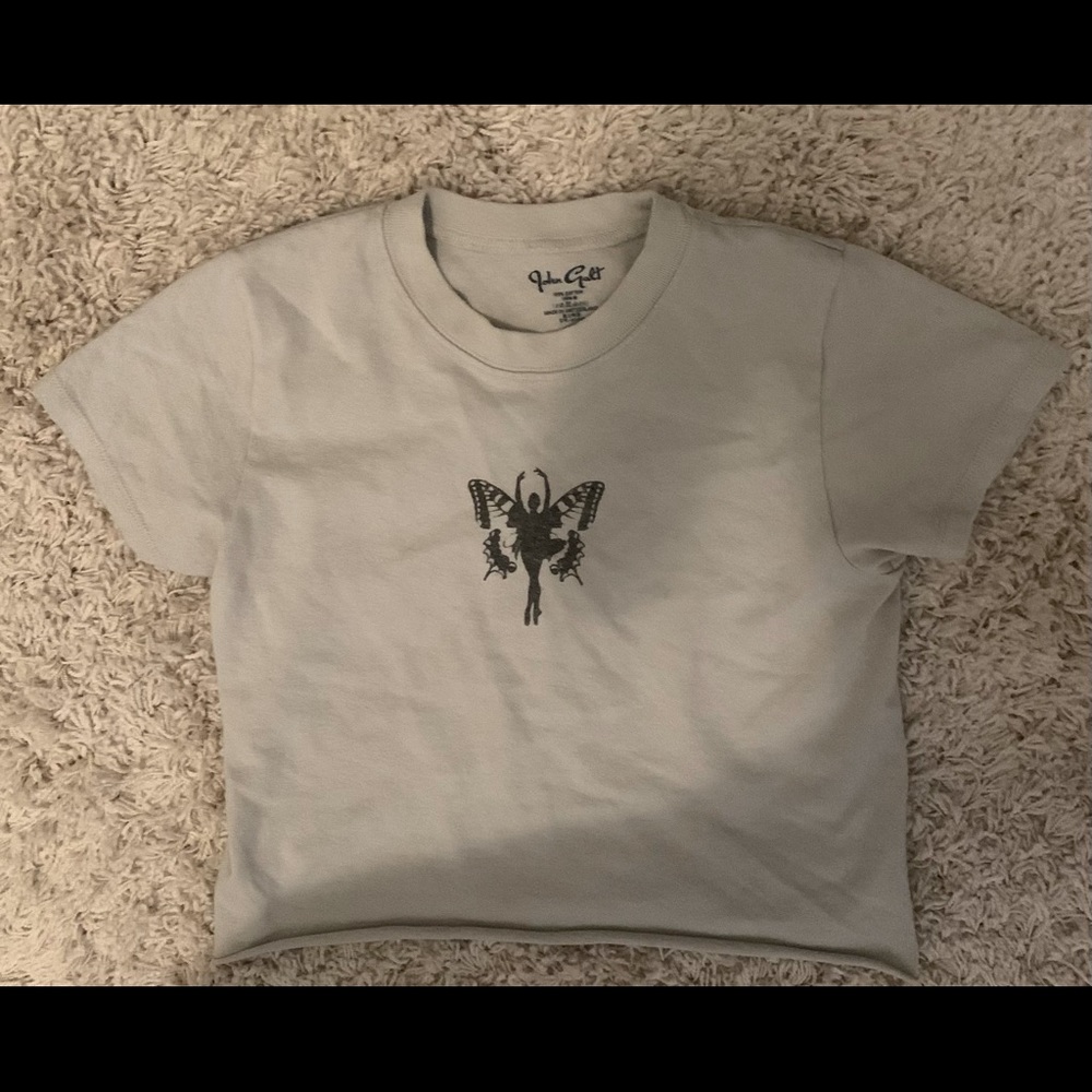 Brandy Melville Light Gray Butterfly Graphic Crop Top